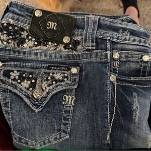 Miss Me Blue Embellished straight Jeans with Rhinestone Detail